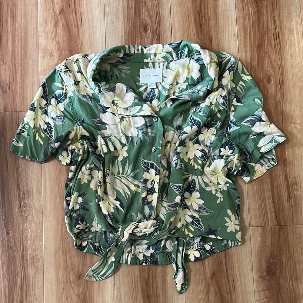Green Short Sleeve Button Down Shirt